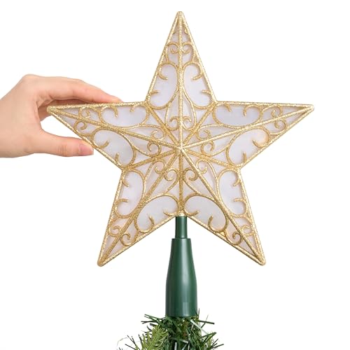 9 inch Silver PVC Star Christmas Tree Topper with 10 Warm White Light Z95496