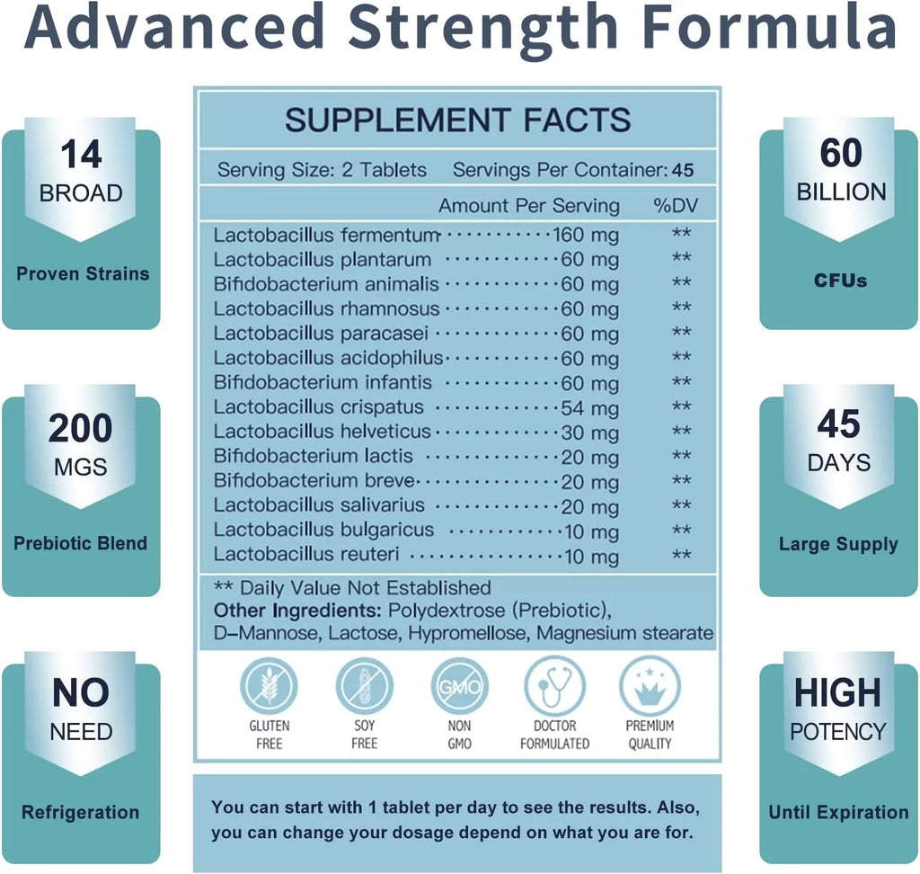 Probiotics for Men 60 Billion CFUs 14 Strains 90 Tablets O112547