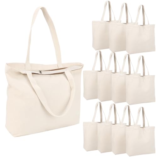 6 Packs Canvas Tote Bag with Zipper X903