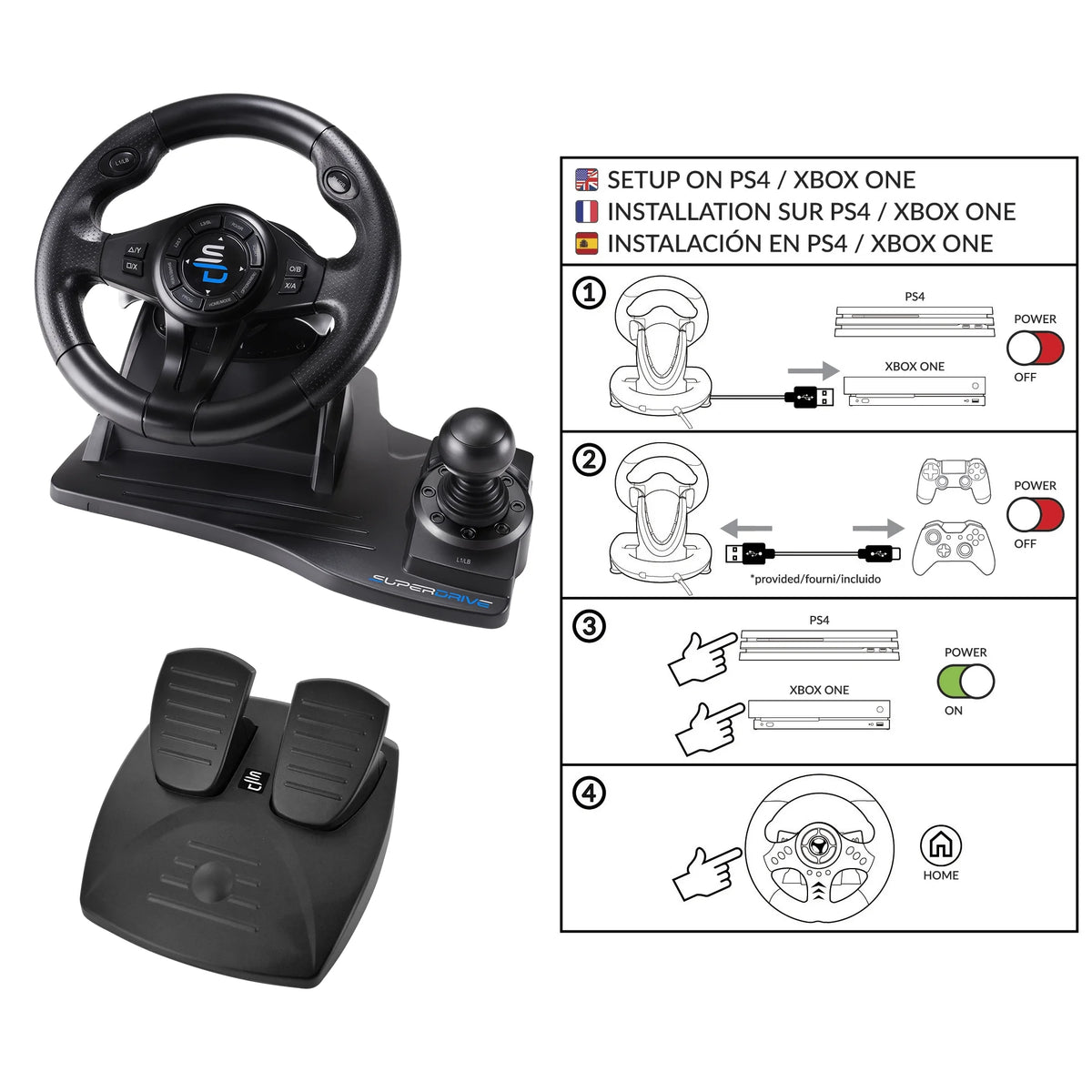 Racing Steering Wheel with Pedals L1686