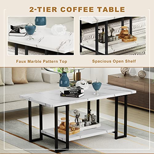 Faux Marble Coffee Table Set of 3 with Metal Frame T530