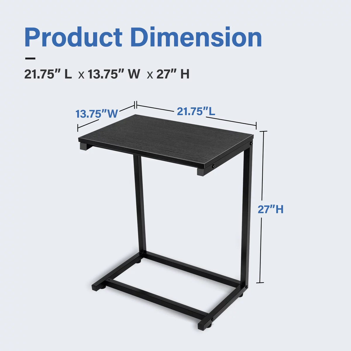 C Shaped Sofa Side End Table with Hardwood Surface, Black D291
