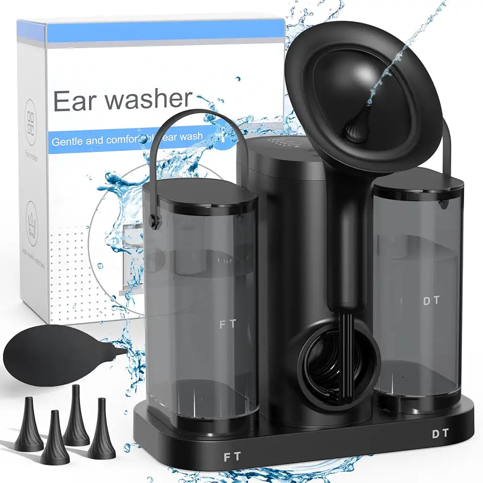 Electric Ear Wax Removal Kit with Two Portable Tanks and Hanging Rack Black Y567