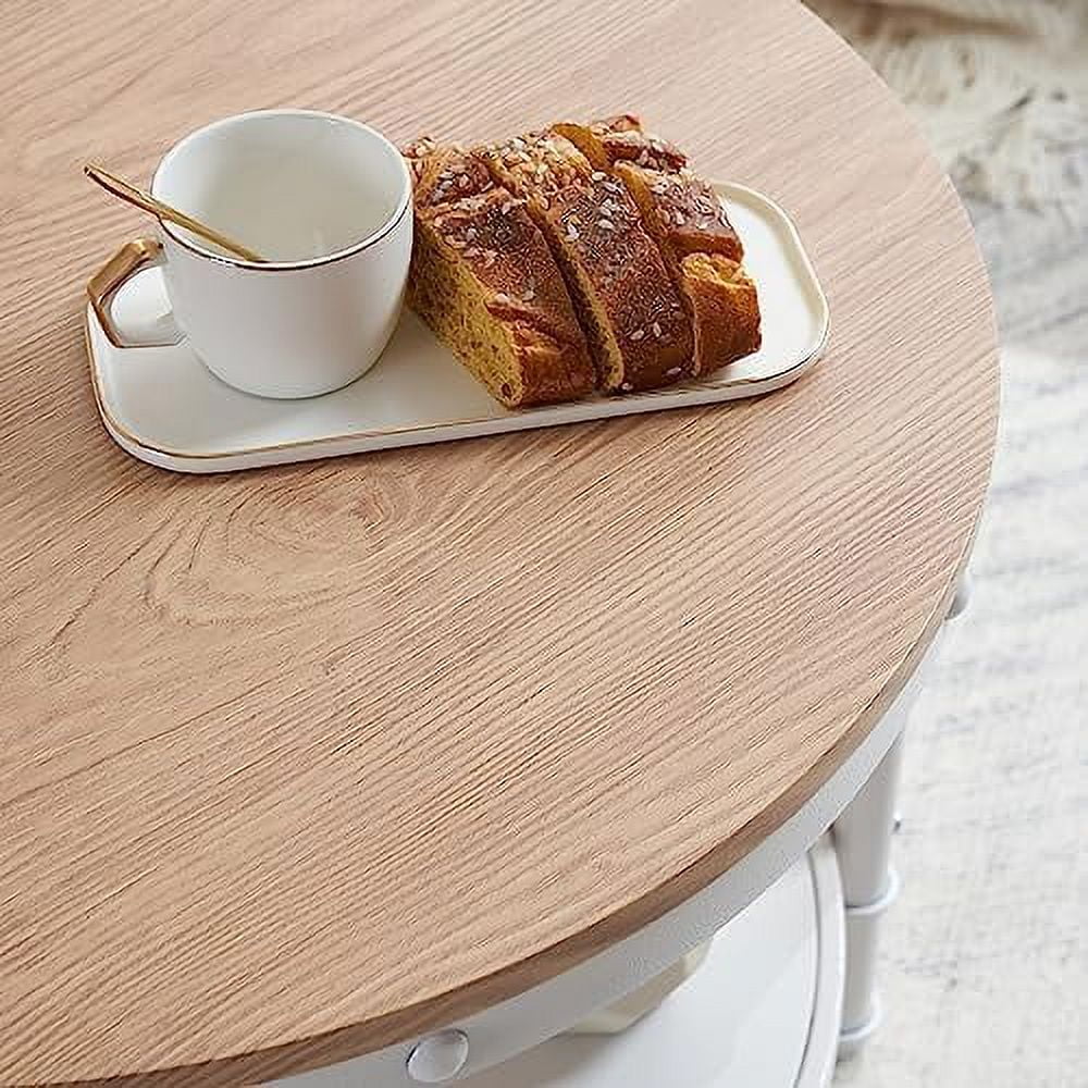 31.5" Natural White Round 2-Tier Wood Coffee Table P58322