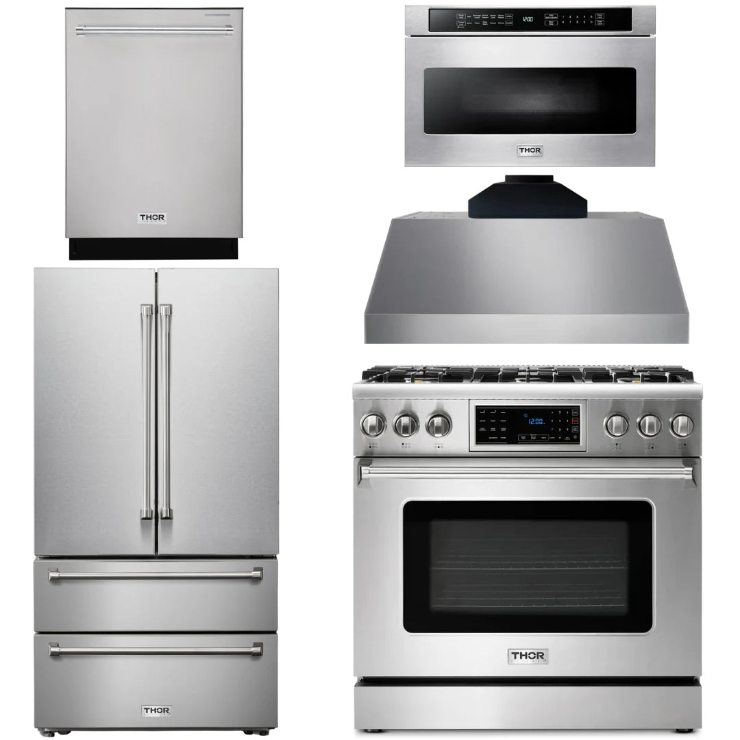 36 Gas Range, Range Hood, Microwave, Refrigerator, Dishwasher R70683