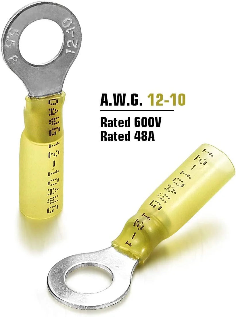 100PCS Heat Shrink Crimp Ring Connectors 5/16" Yellow 12-10 AWG N4279