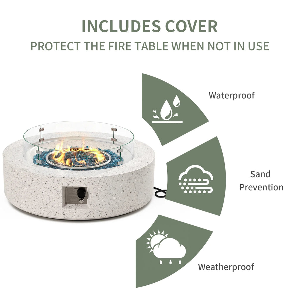 40.5-inch Round Propane Fire Pit Coffee Table with Wind Guard and Rain Cover B4694
