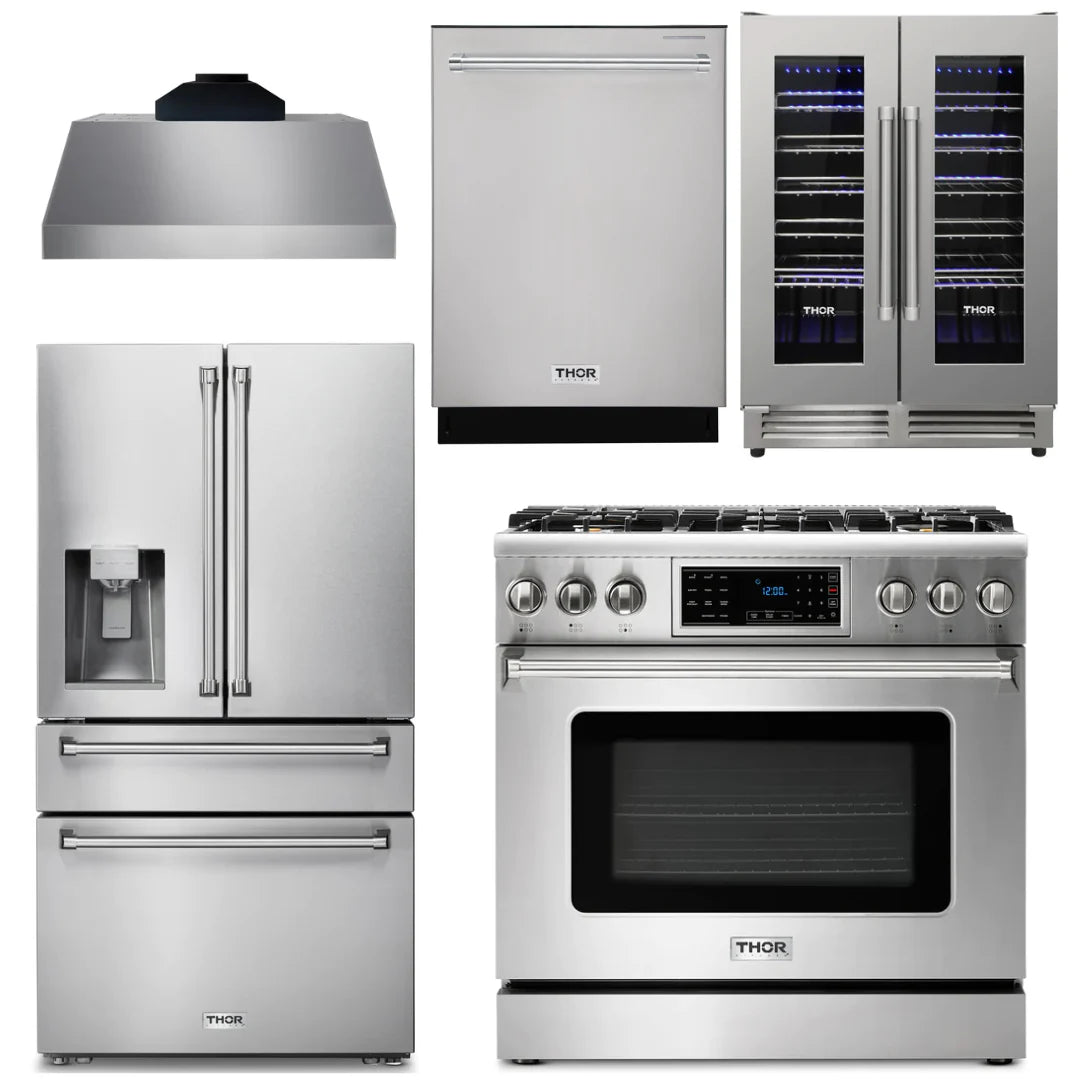 36 Gas Range, Range Hood, Refrigerator, Dishwasher, Wine Cooler K41208