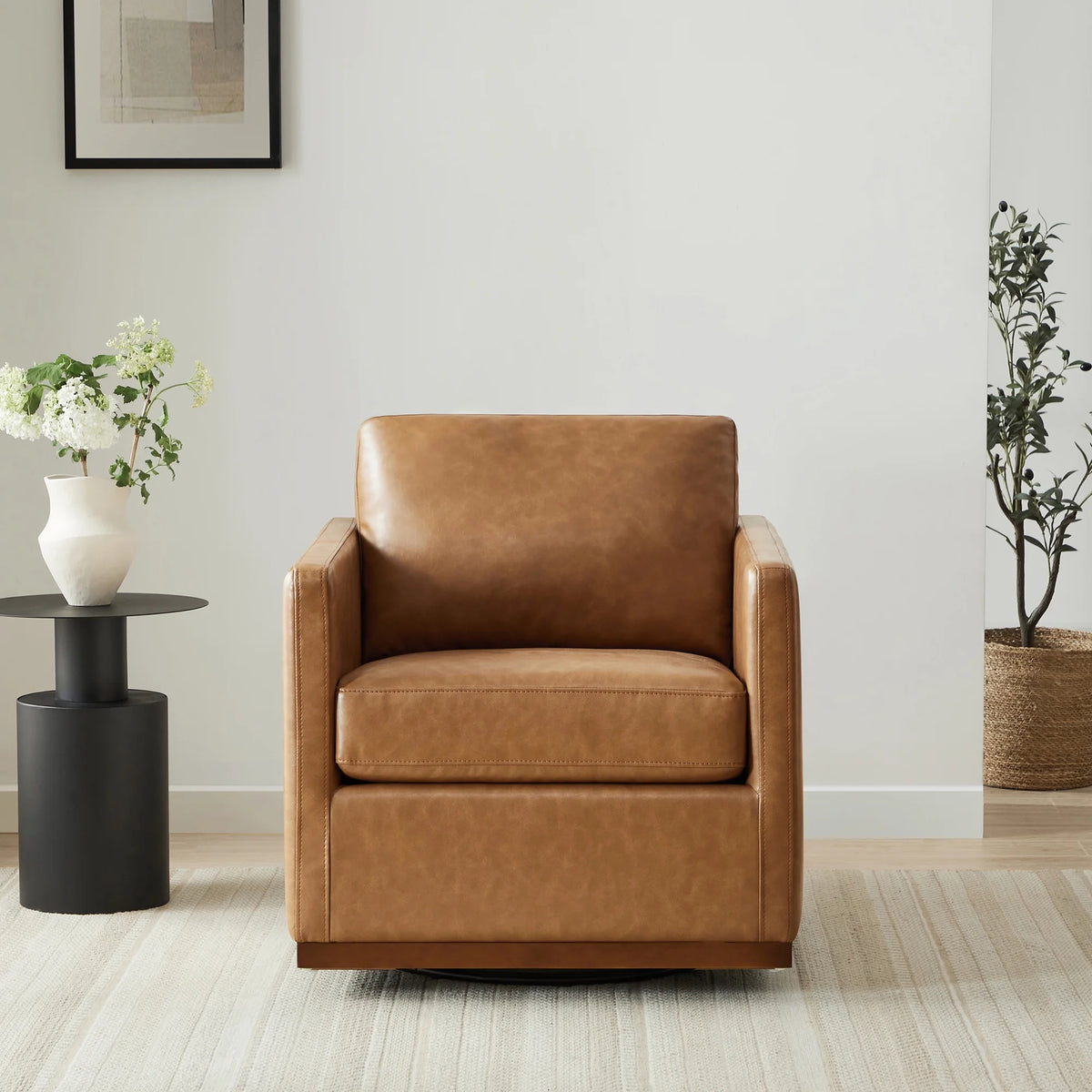 Swivel Faux Leather Accent Chair L900