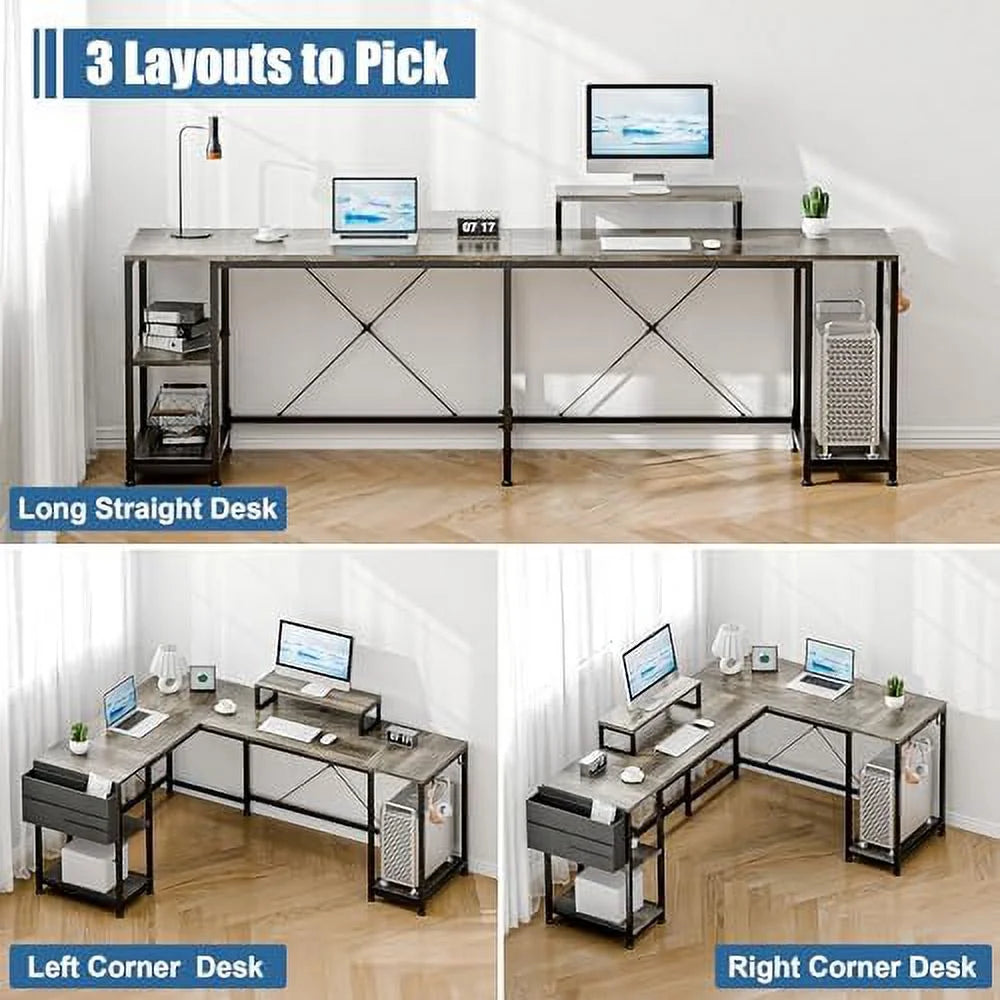 L Shaped Reversible Corner Computer Desk with Shelves F205