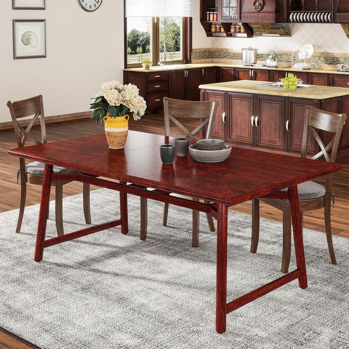 63" Rectangular Wood Dining Table with Metal Legs U894684