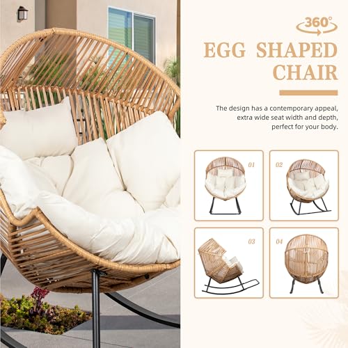 Oversized PE Rattan Wicker Rocking Egg Chair with Cushion U2431