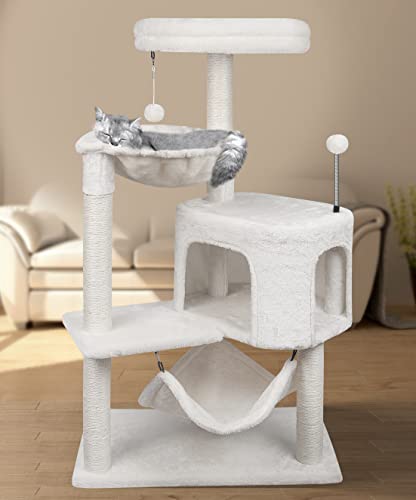 Grey Cat Tree with Cat Condo and Hammock Z710269