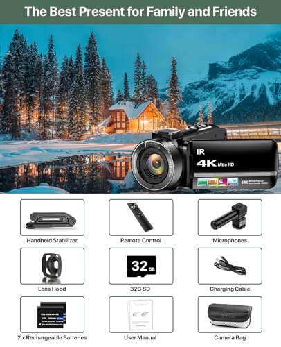 4K Video Camera Camcorder 64MP 18X Digital Zoom 3.0" IPS Screen IR Night Vision T9697