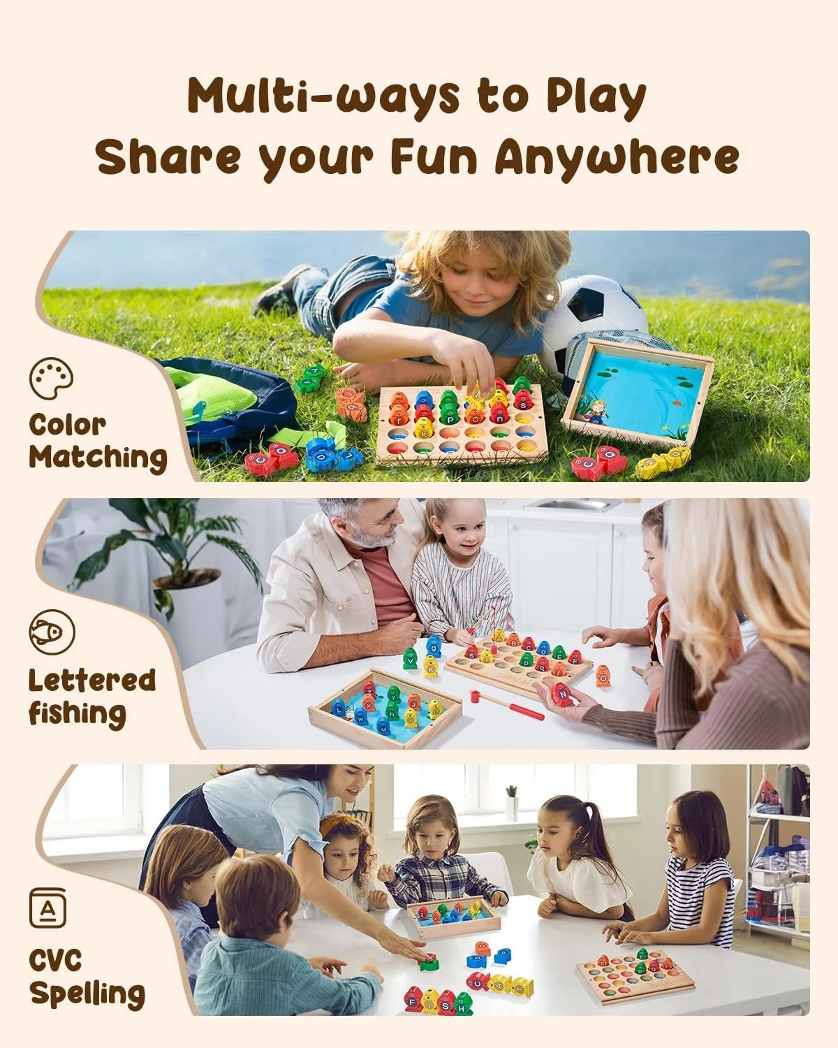 Wooden Magnetic Fishing Game Alphabet Color Sorting Puzzle P2336