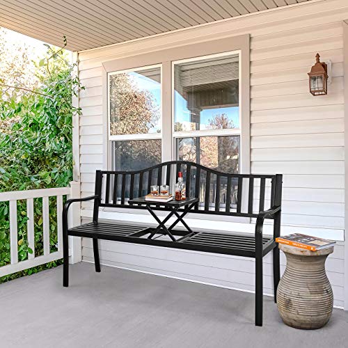 Black Metal Outdoor Bench with Pullout Table G434