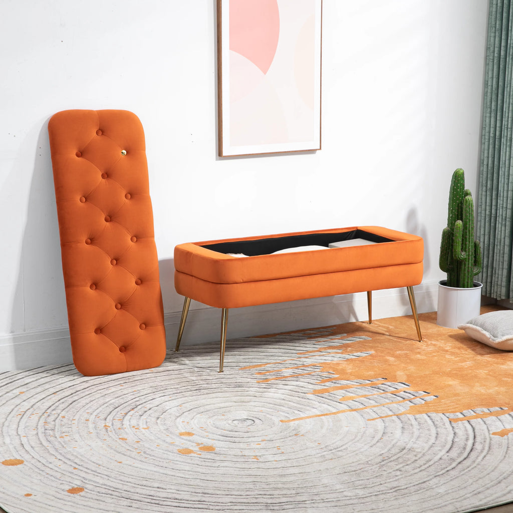 Velvet Storage Ottoman Bench with Safety Hinge B4625