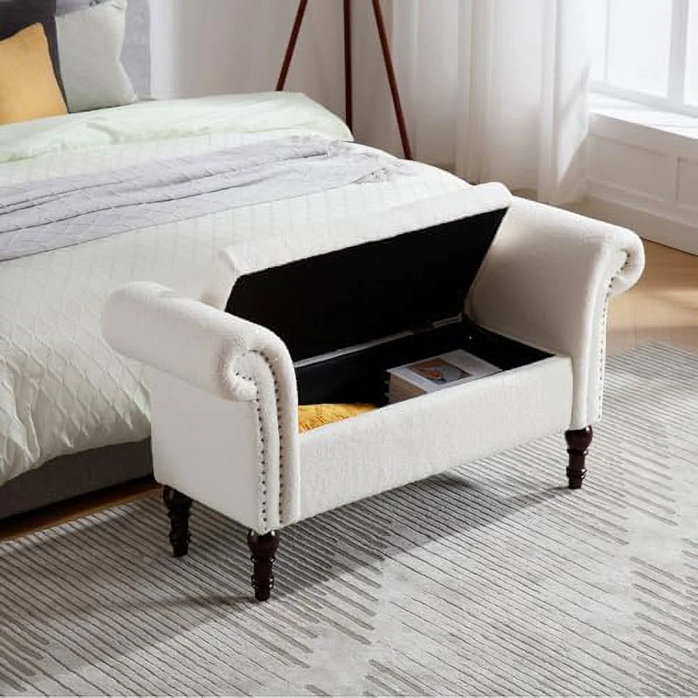 51" Upholstered Sherpa Bench with Wood Legs B67014