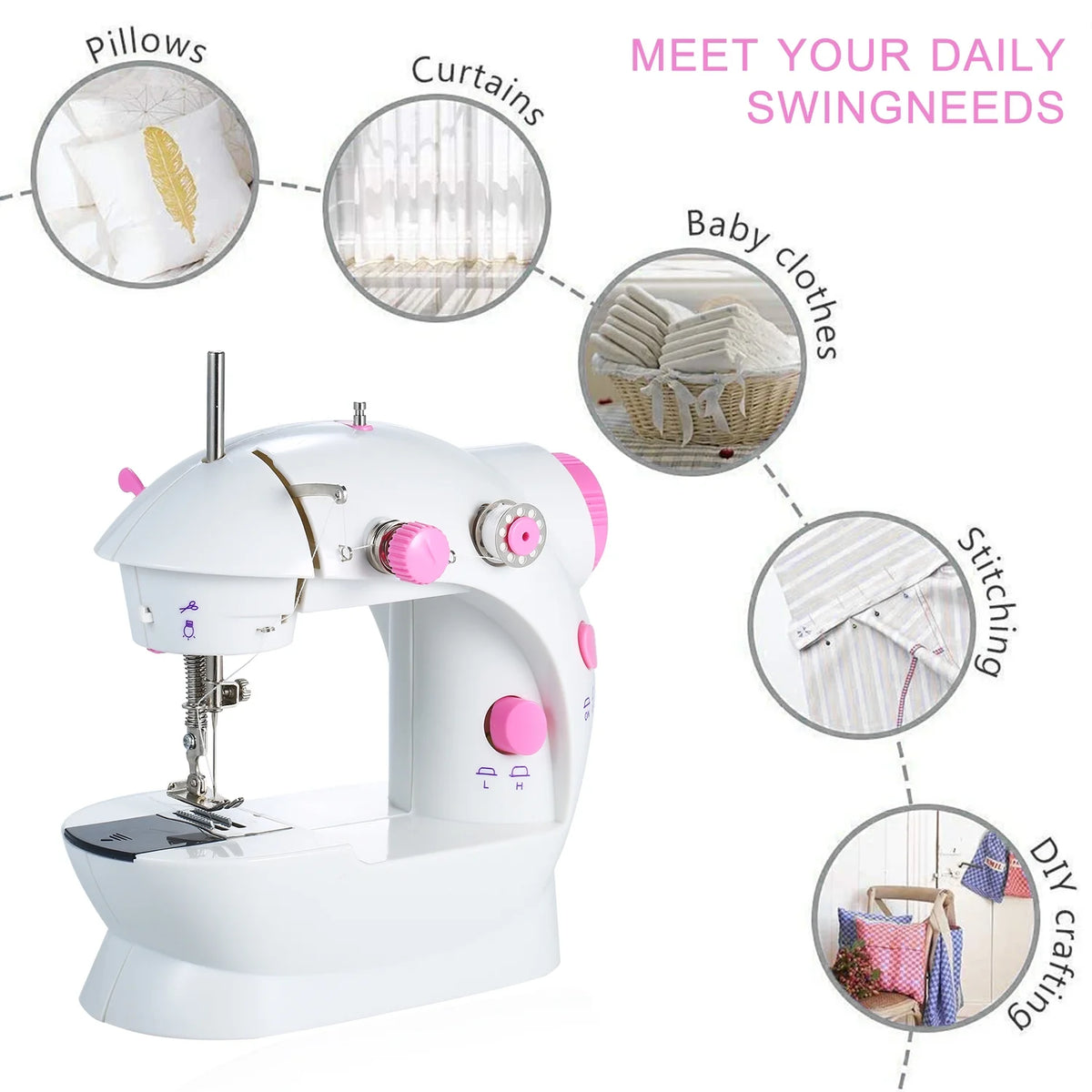 Mini Adjustable 2-Speed Portable Electric Sewing Machine with Light and Cutter P861892