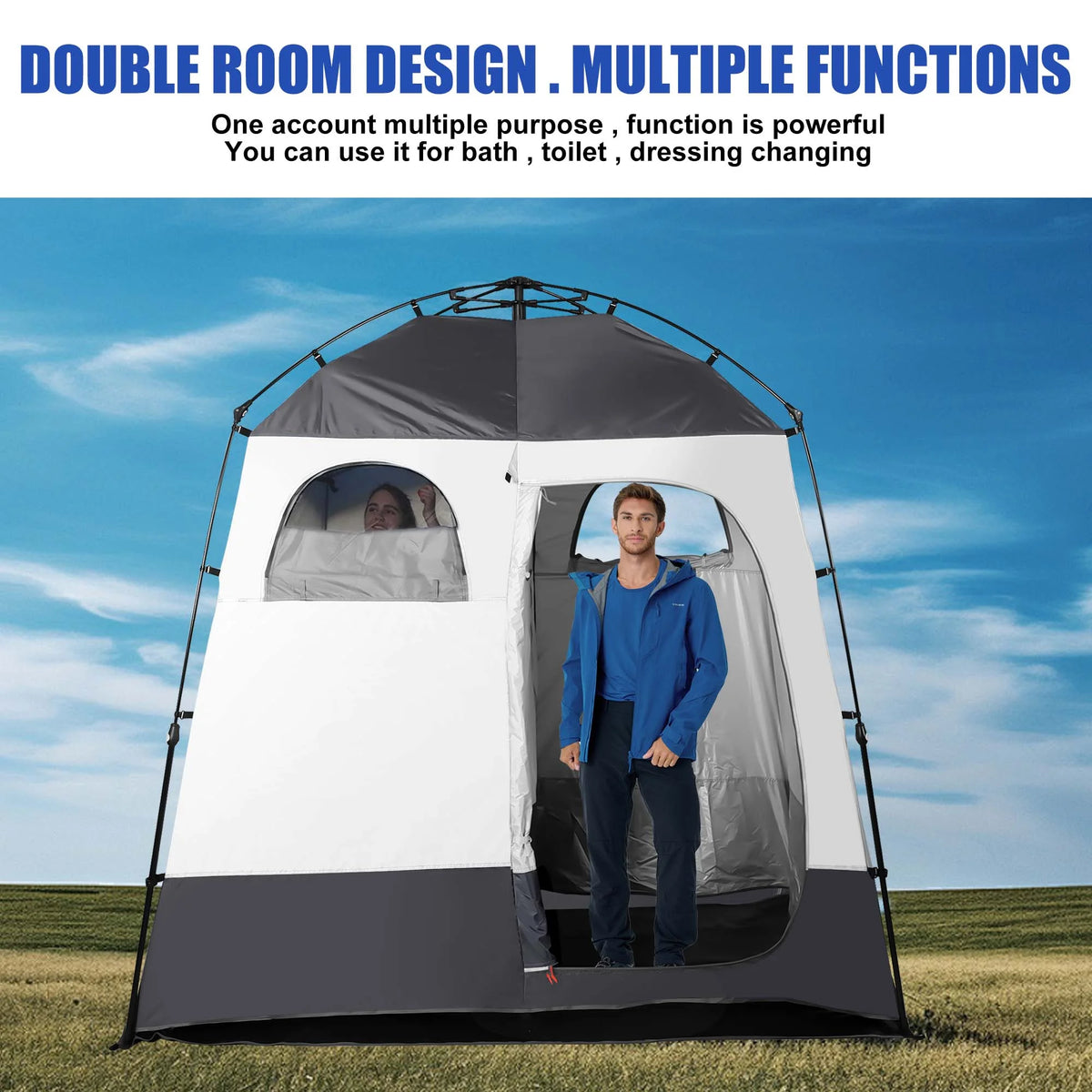 Camping Shower Tent Portable Outdoor Privacy Shelter 2 Rooms P458
