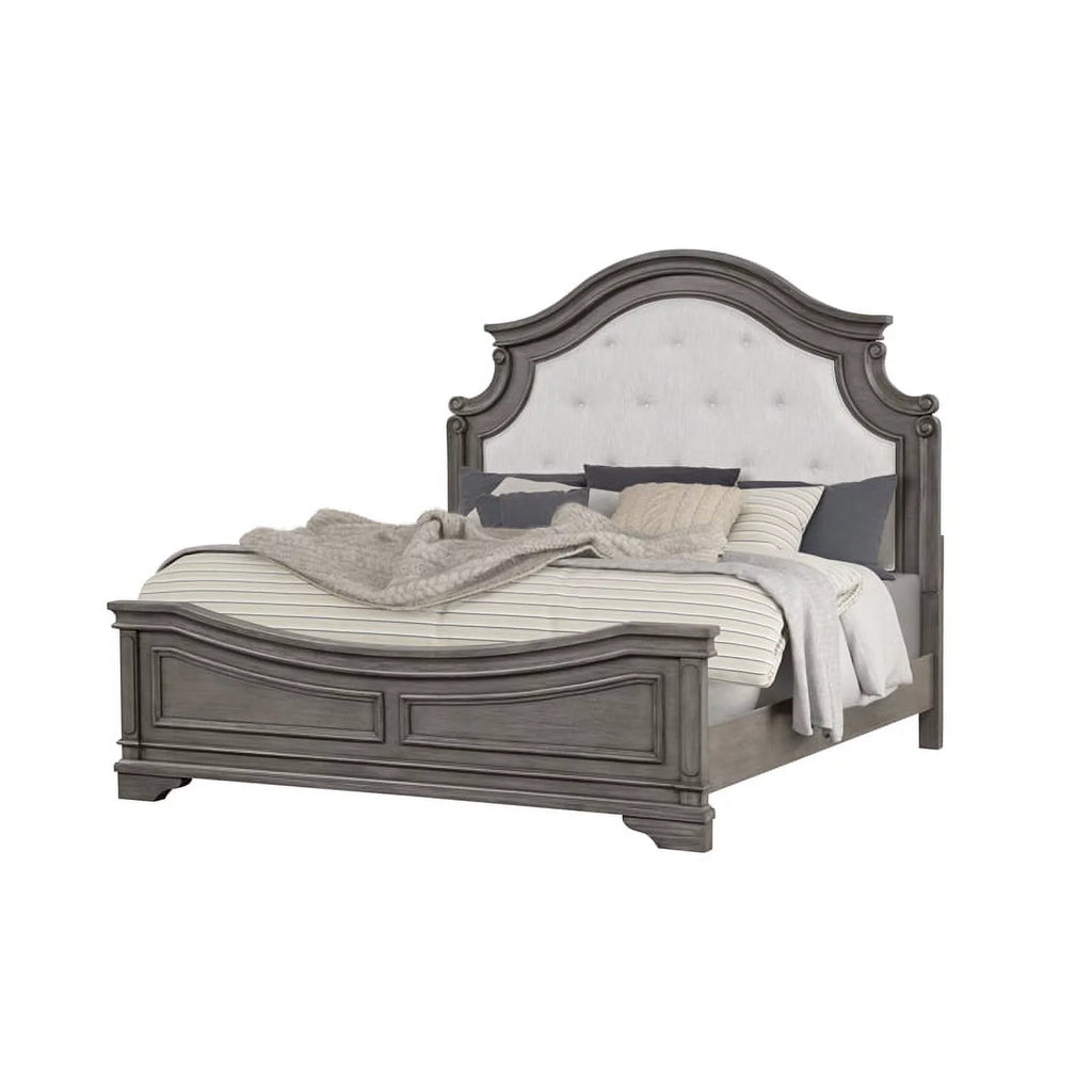 Gray Tufted 5 Pc Wood Bedroom Set Q485