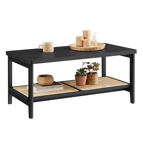 2-Tier Coffee Table with PVC Rattan Storage Shelf S2076