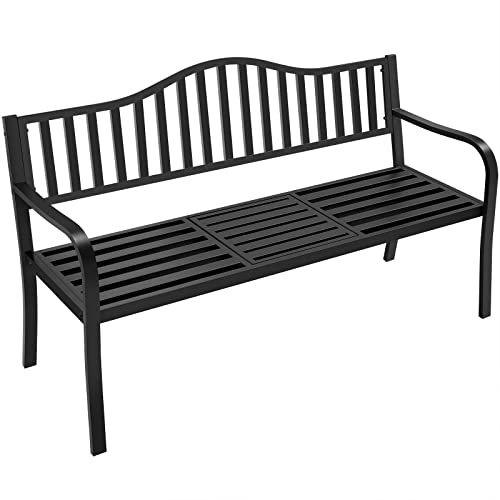 Black Metal Outdoor Bench with Pullout Table G434