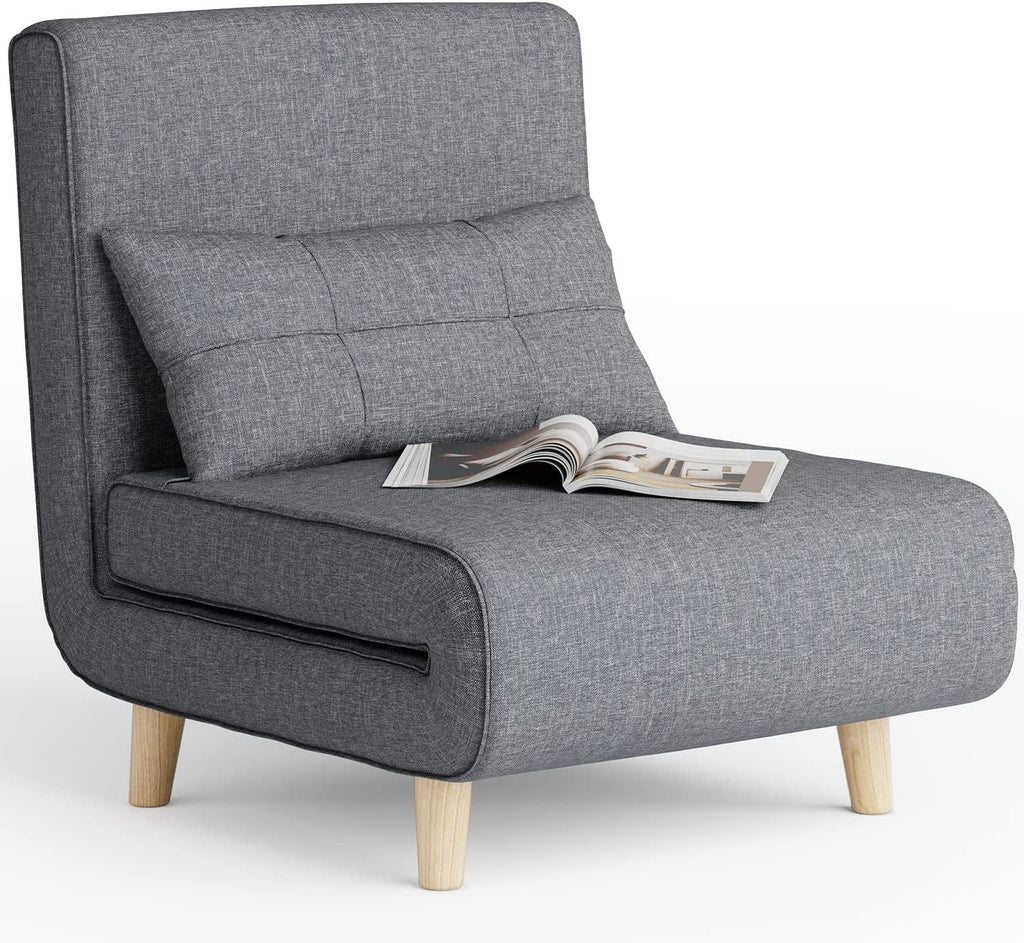 Dark Grey Convertible Sofa Chair Bed with Wood Legs U728