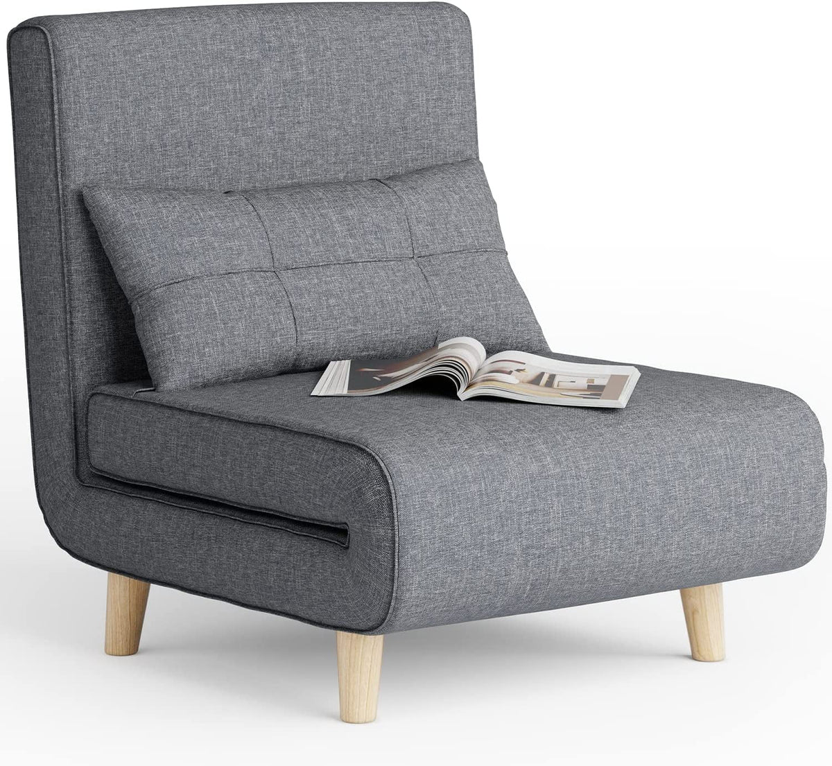 Dark Grey Convertible Sofa Chair Bed with Wood Legs U728