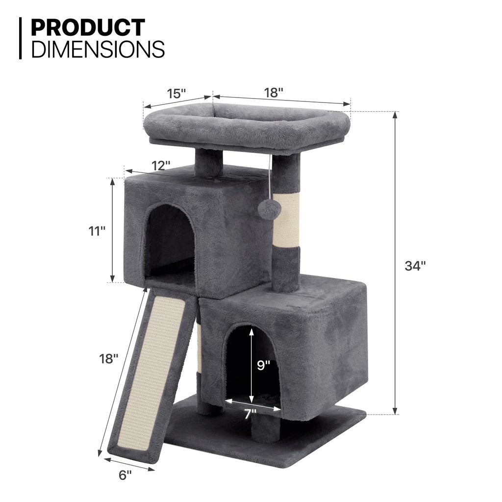 34-in Double Level Plush Cat Tree & Condo W636