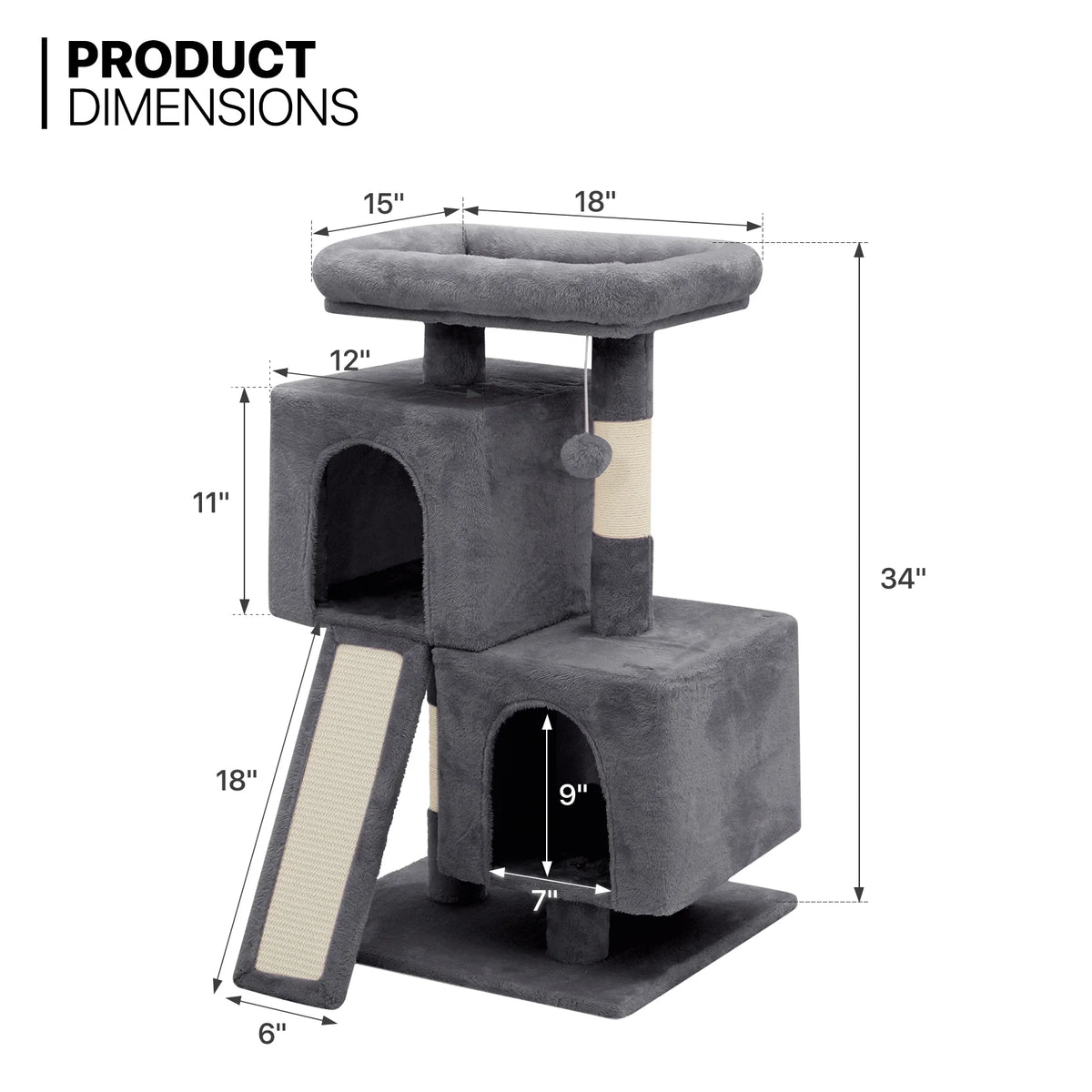 34-in Double Level Plush Cat Tree & Condo W636