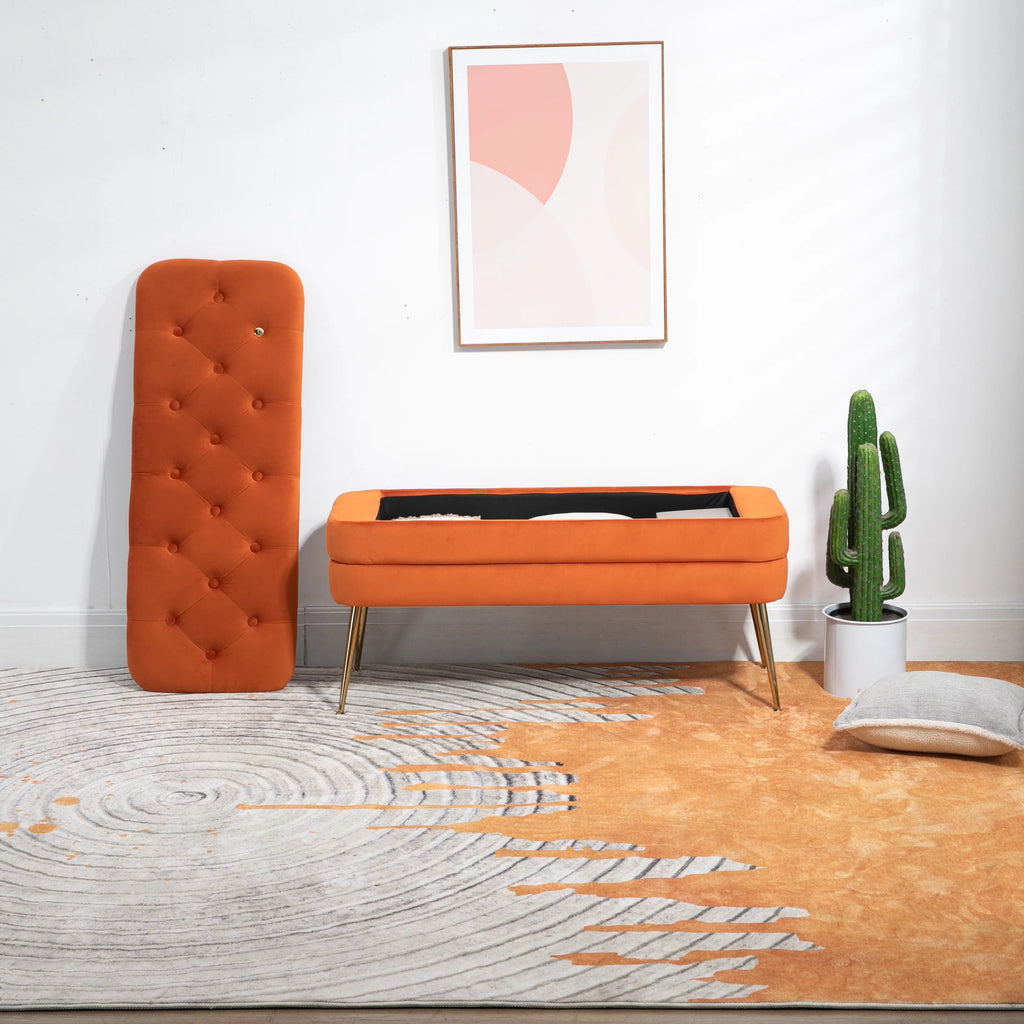 Velvet Storage Ottoman Bench with Safety Hinge B4625