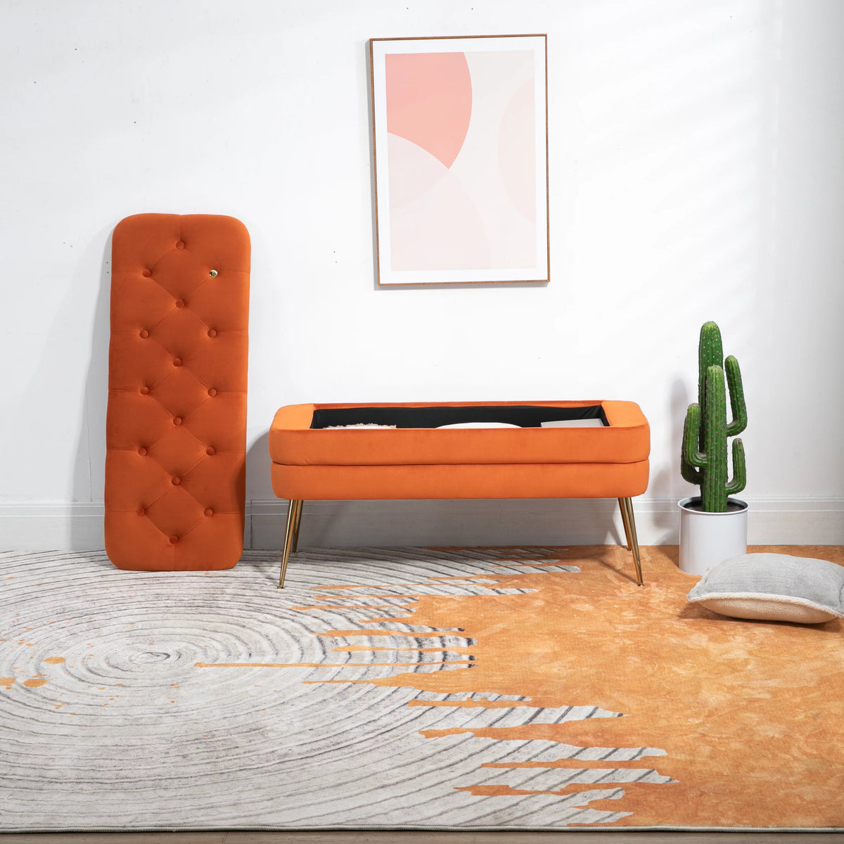 Velvet Storage Ottoman Bench with Safety Hinge B4625