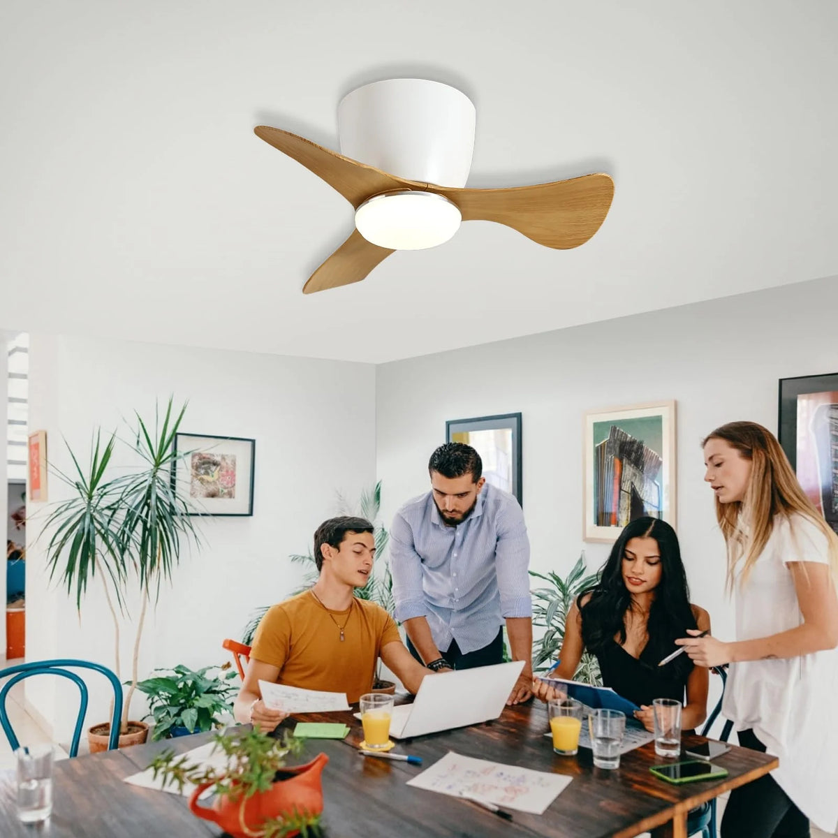 White 22 Inch 3 Reversible Blades Ceiling Fan with Lights M3339