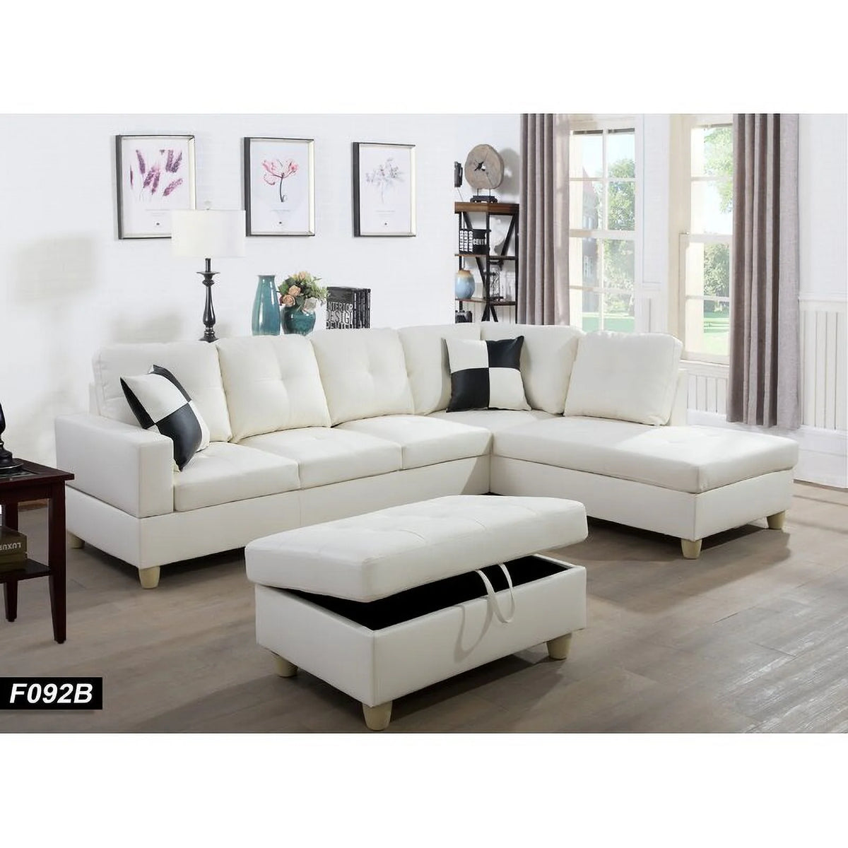White Right Hand Facing Sectional with Ottoman J8100