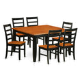 Black 7 Piece Square Dining Table Set with 6 Wood Chairs D7737