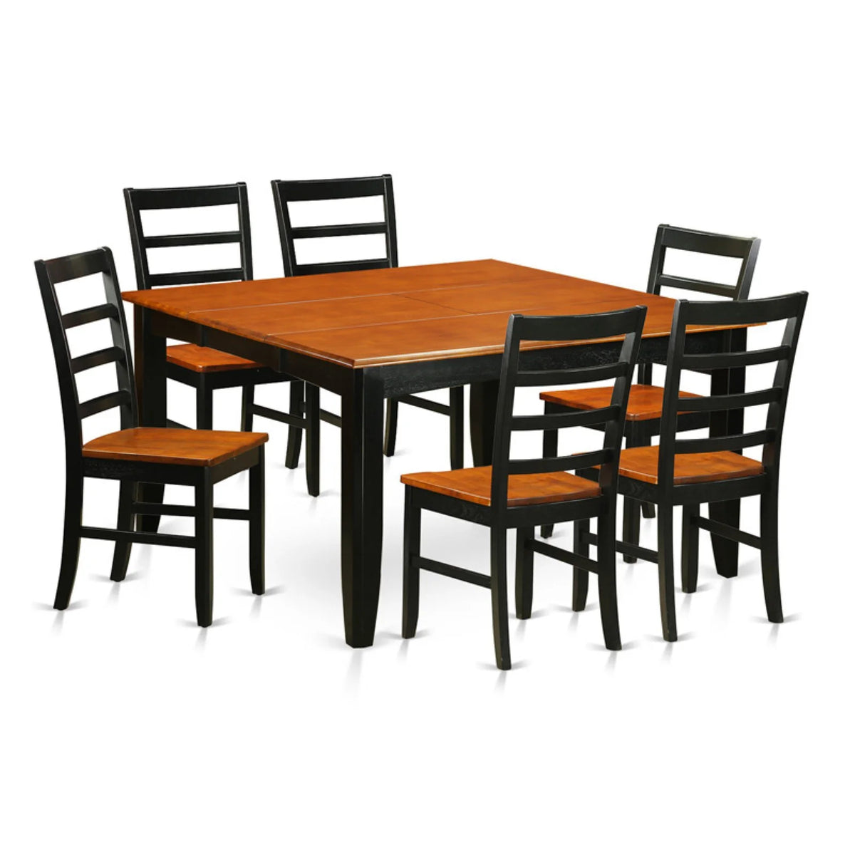 Black 7 Piece Square Dining Table Set with 6 Wood Chairs D7737