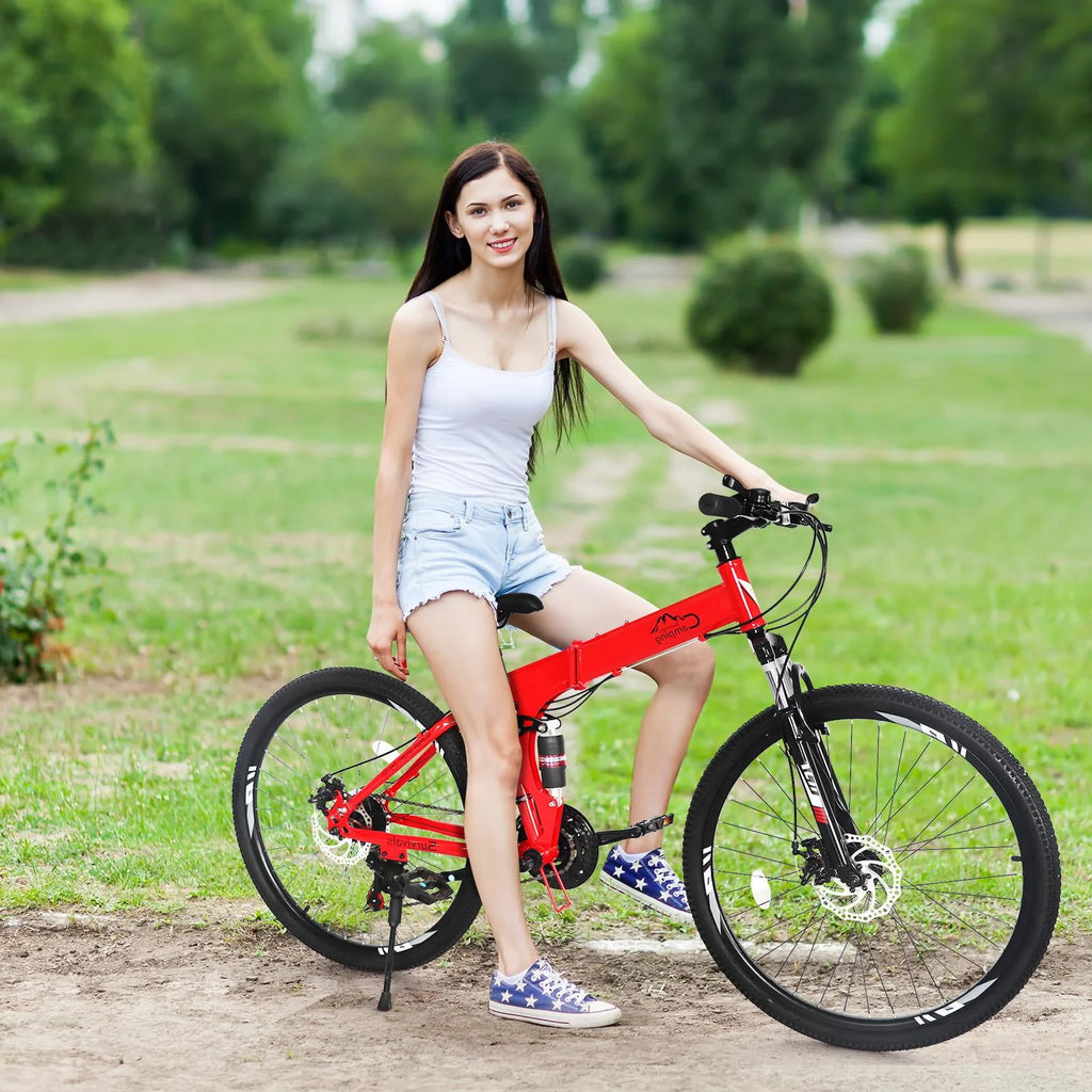 Folding Mountain Bike 21-Speed Red Z98487