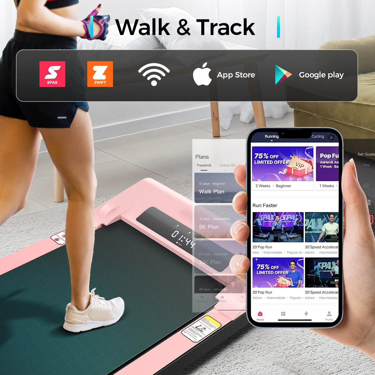 Pink Walking Pad Under Desk Treadmill Y142