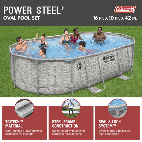 16 ft. x 10 ft. x 42 in. Oval Metal Frame Above Ground Pool Set B16978