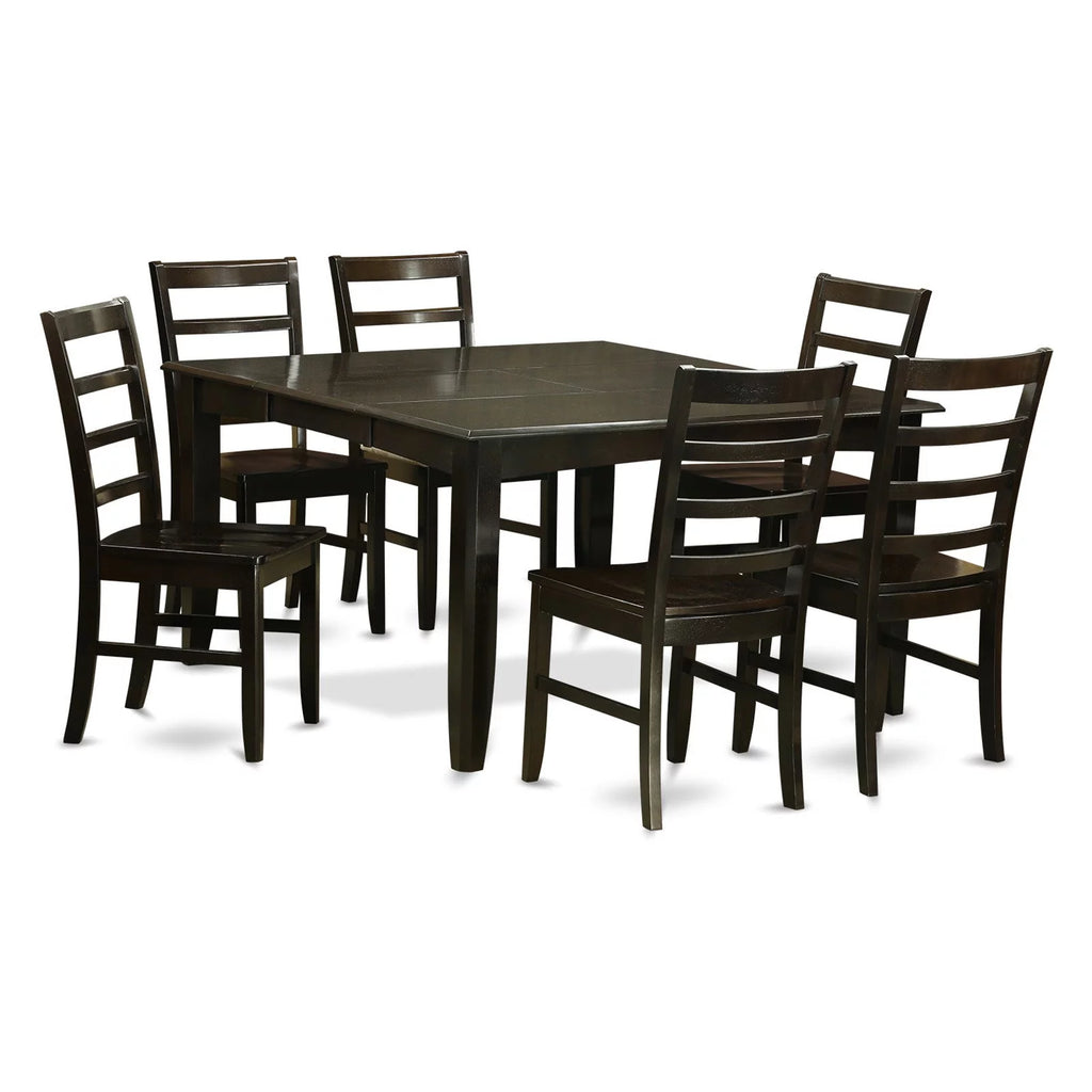 Black 7 Piece Square Dining Table Set with 6 Wood Chairs D7737