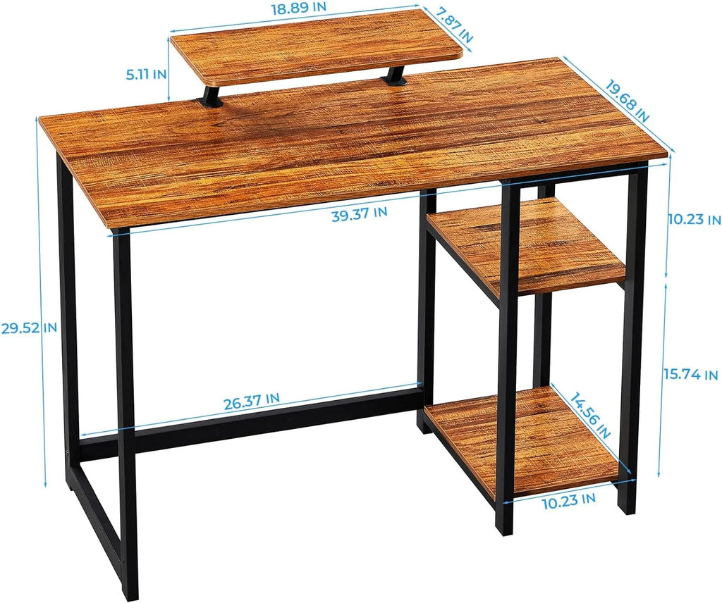 39 inch Computer Desk with Monitor Stand and Reversible Storage Shelve G18625
