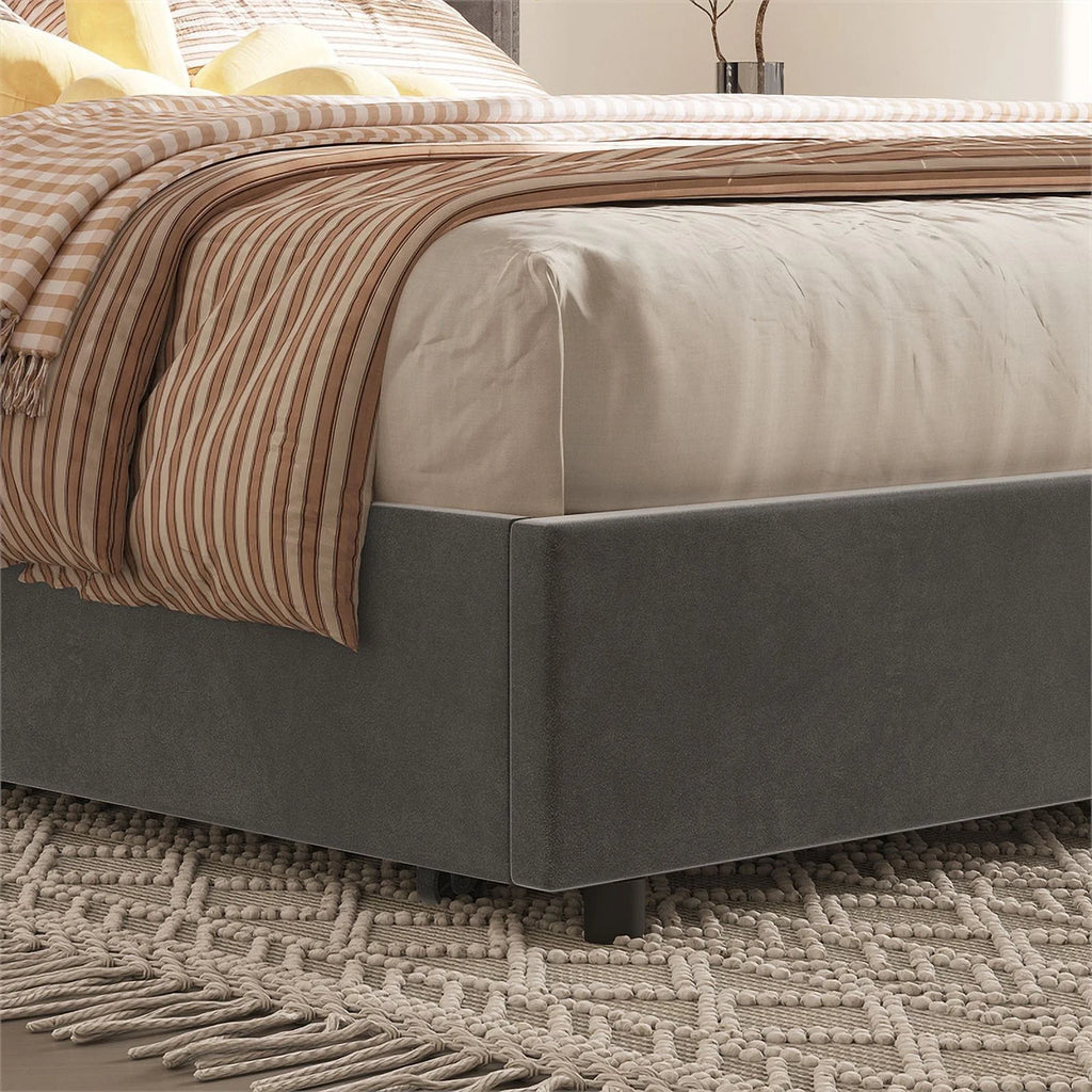 Gray Velvet 4-Drawer Full Size Platform Bed F264415
