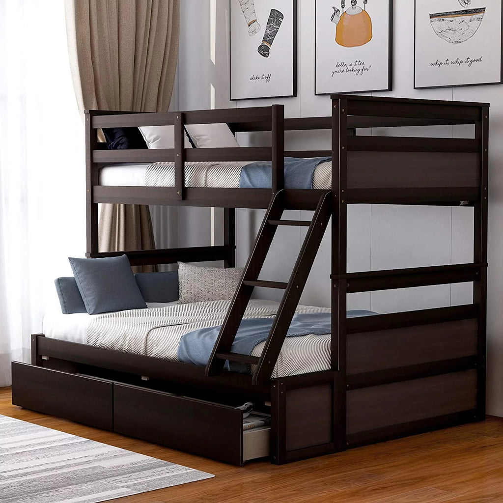 Espresso Wood Over Full Bunk Bed with Storage J857