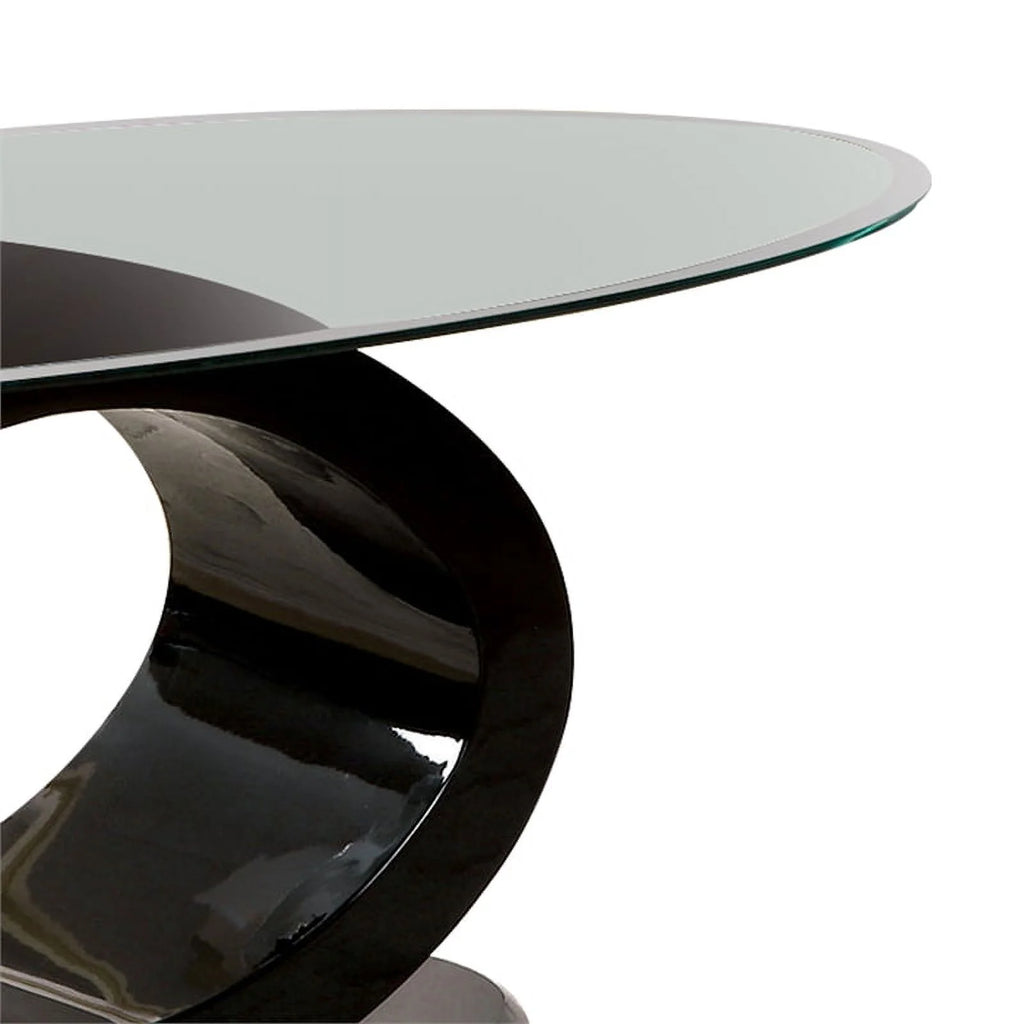 Contemporary Tempered Glass Top Coffee Table with O Shape Base, Black Q212
