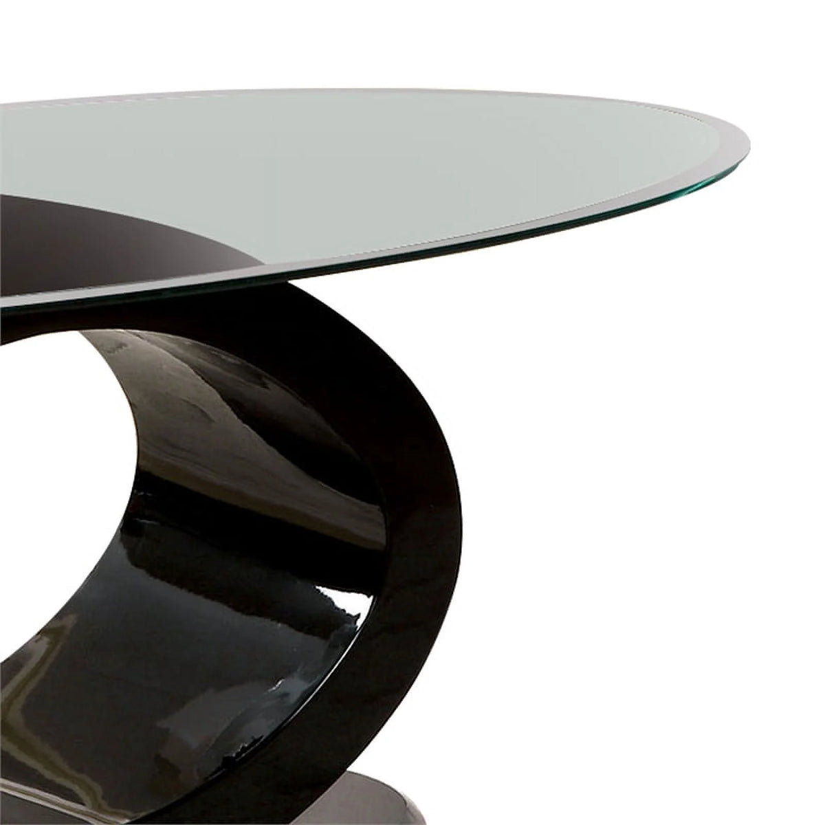 Contemporary Tempered Glass Top Coffee Table with O Shape Base, Black Q212
