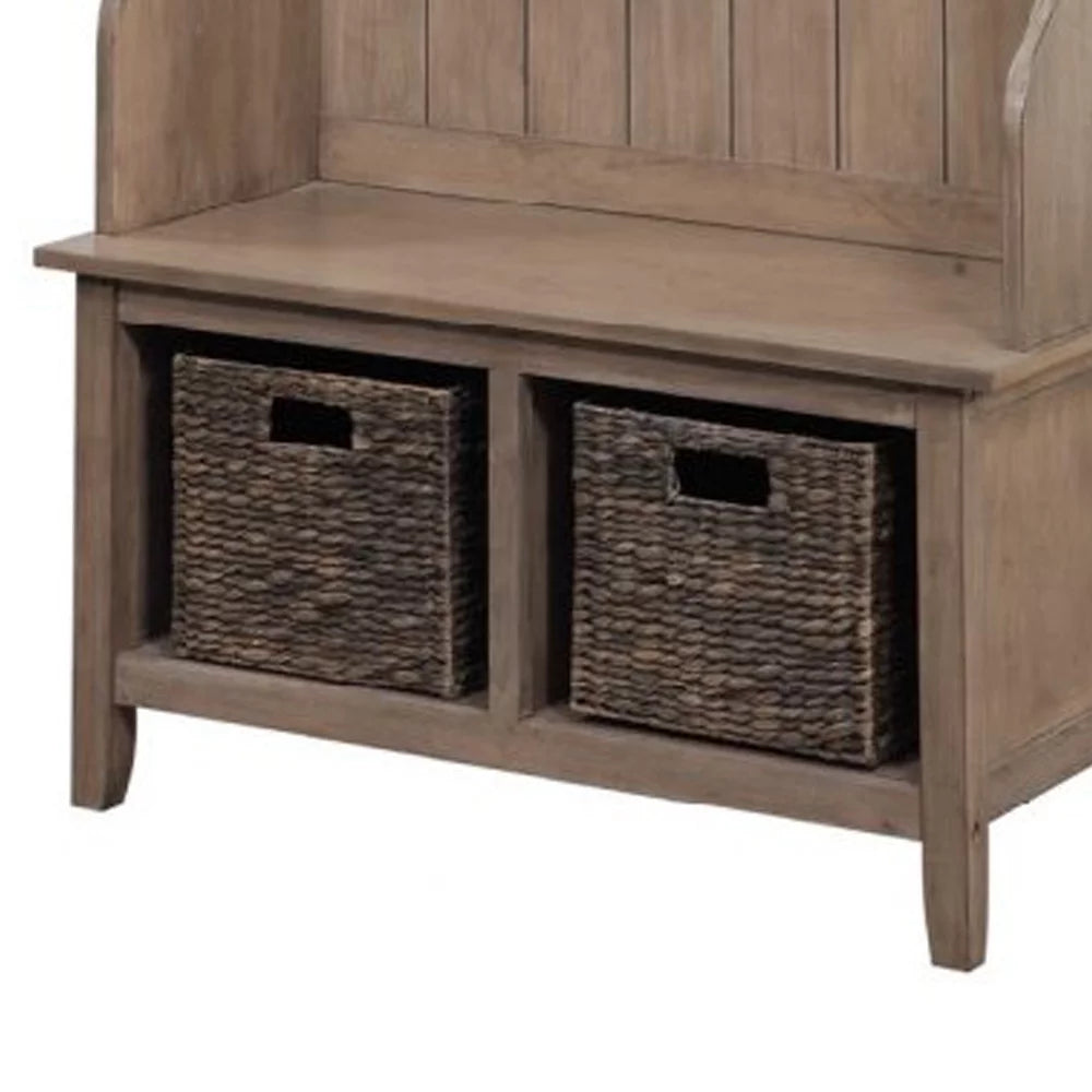Wooden Frame Hall Tree with 4 Hooks and 2 Open Compartments M767455