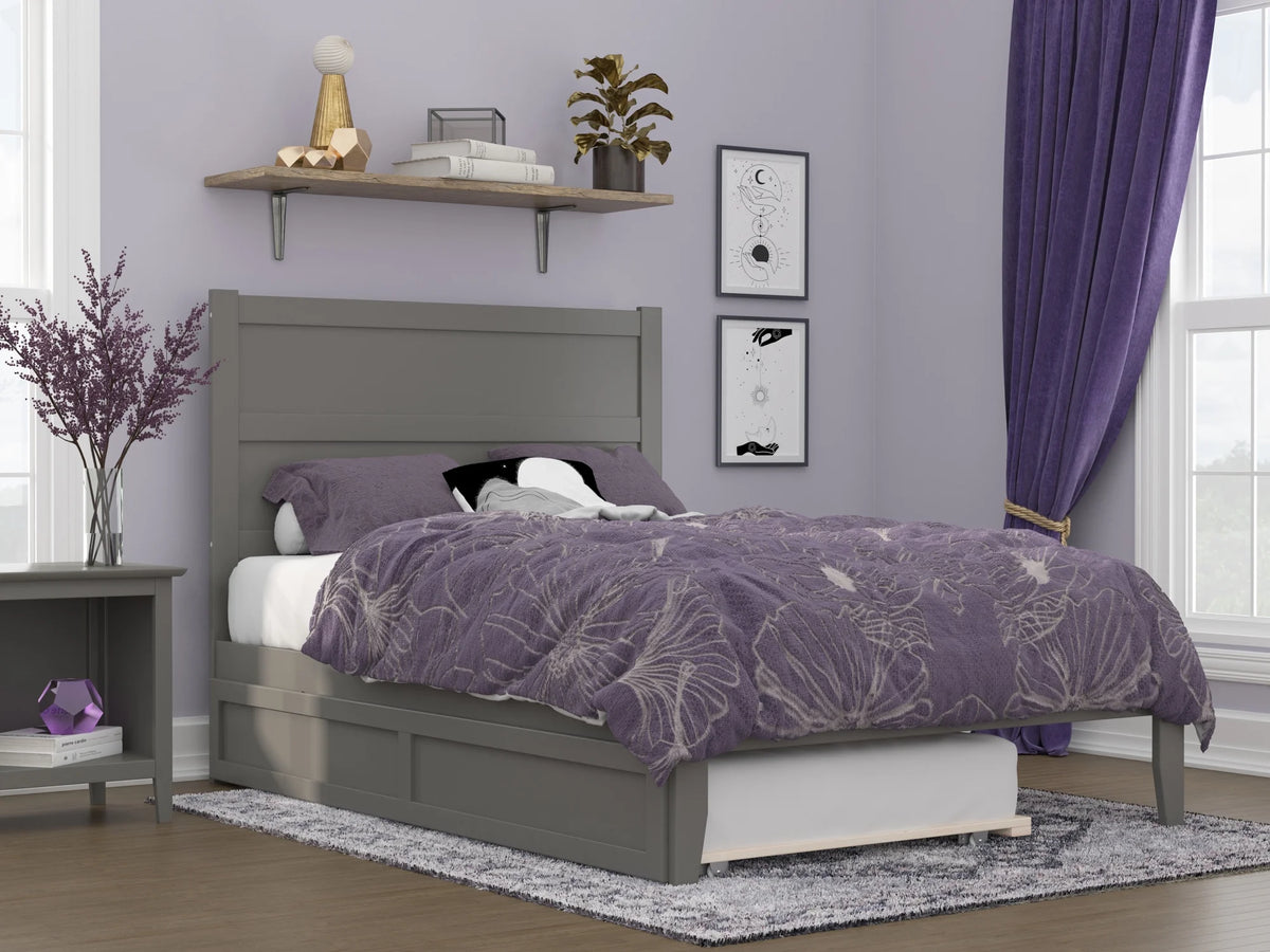 Grey Full Wood Platform Bed Frame with Twin Trundle M51836