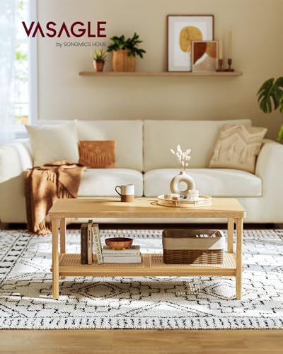 2-Tier Coffee Table with PVC Rattan Storage Shelf S2076