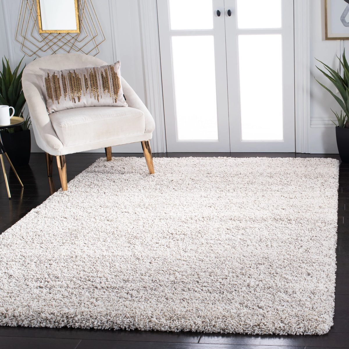 Ivory Grey Striped Shag Area Rug 10' x 14' T356969